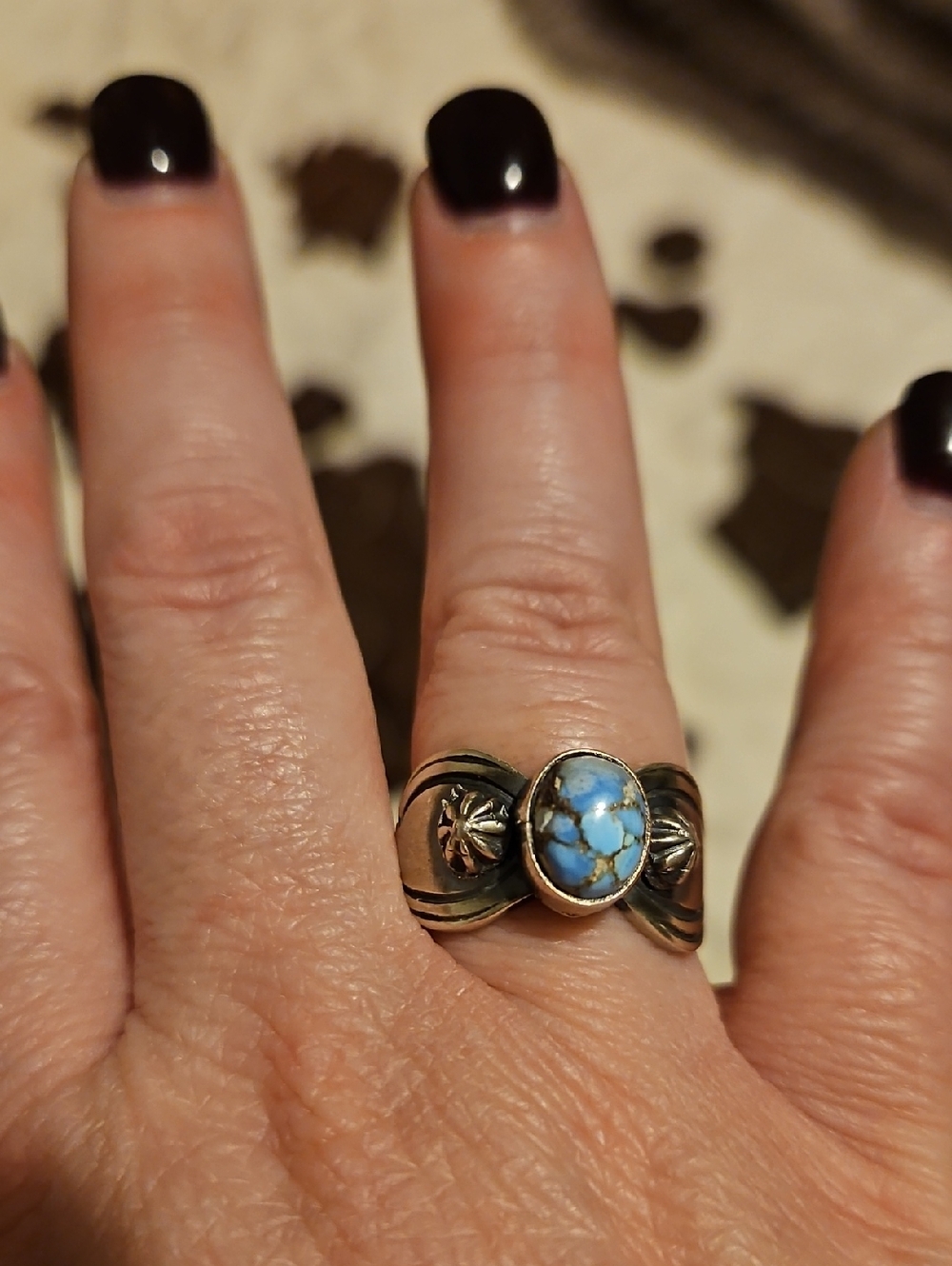 Sterling Silver Golden Hills Turquoise Oval Ring By Allen Tolino